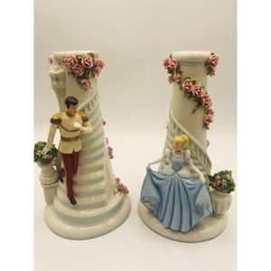 Disney Cinderella Prince Charming Danbury Mint Porcelain Candlestick Holders MIB